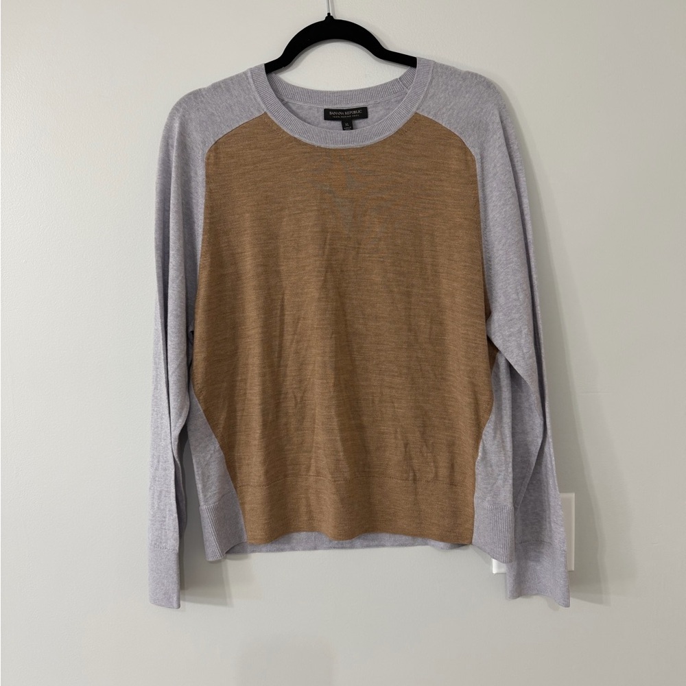 Banana Republic 100% Merino Wool Colorblock Sweater XL Brown Gray Lightweight